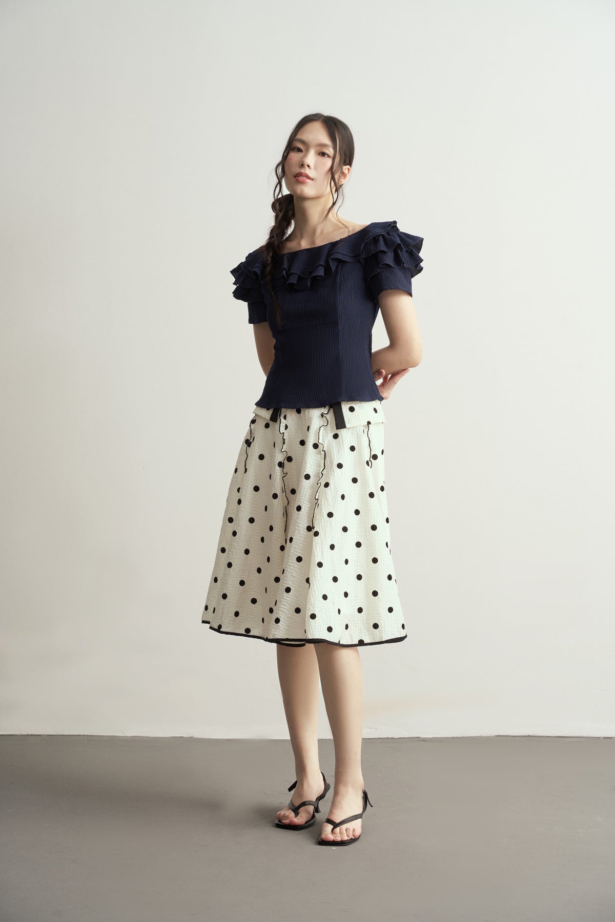 BLACK AND WHITE POLKA DOT A-LINE SKIRT