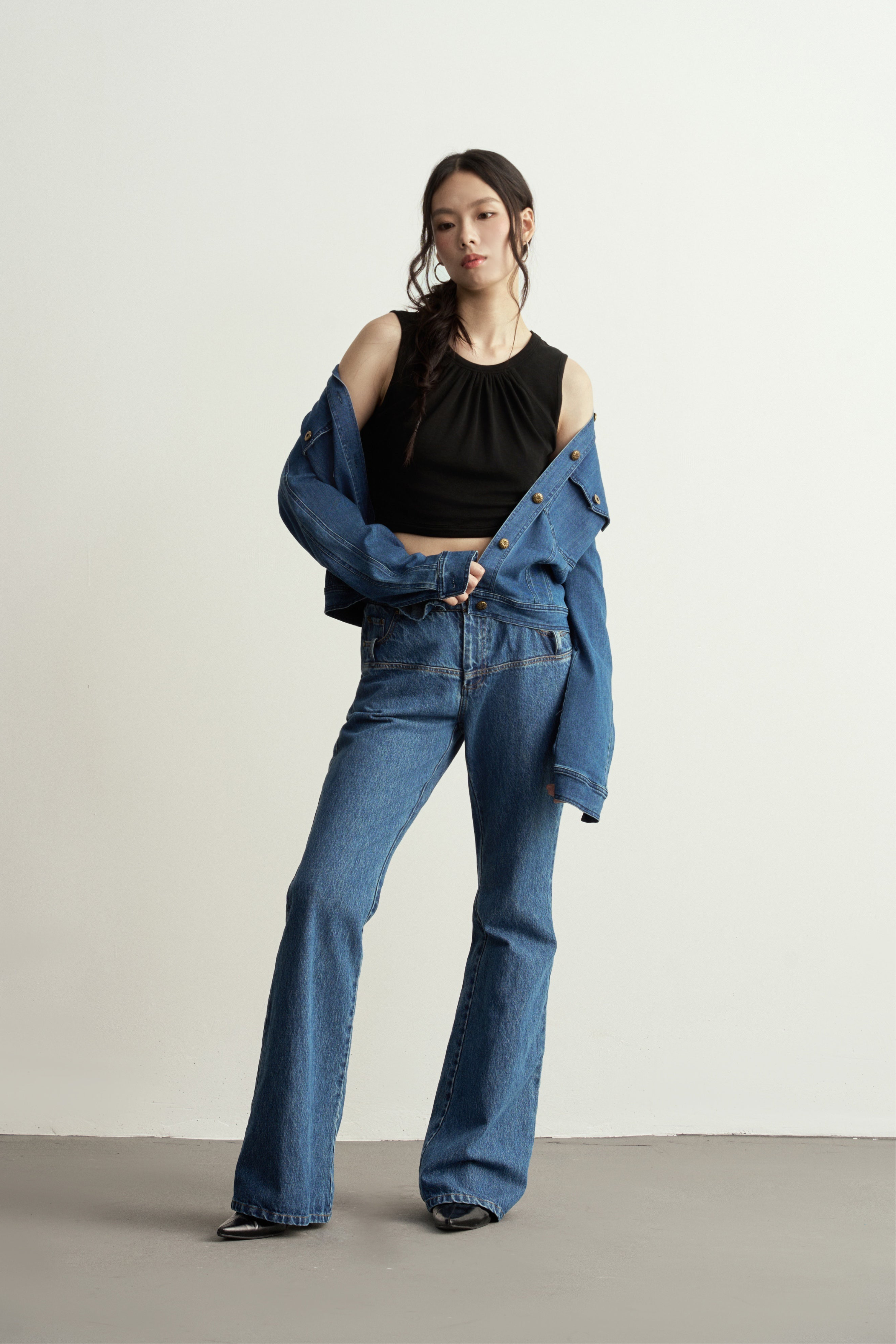 Vintage Double Button Flared Jeans/復古雙鈕微喇叭牛仔褲