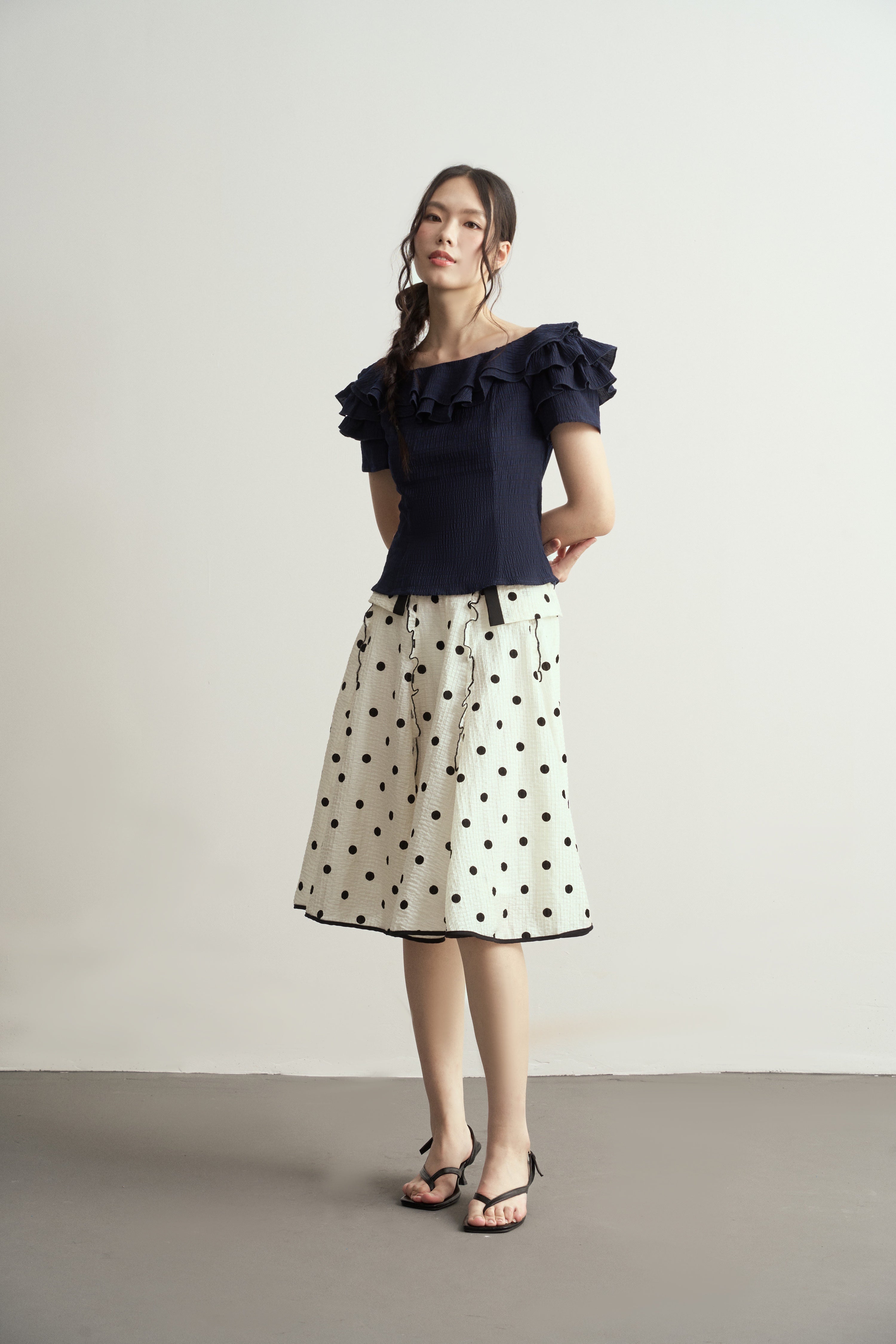 Black And White Polka Dot A-line Skirt/黑白波點A字大裙擺半身裙