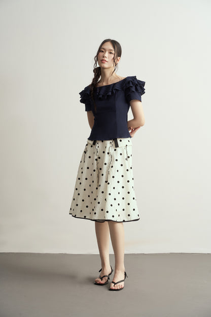BLACK AND WHITE POLKA DOT A-LINE SKIRT