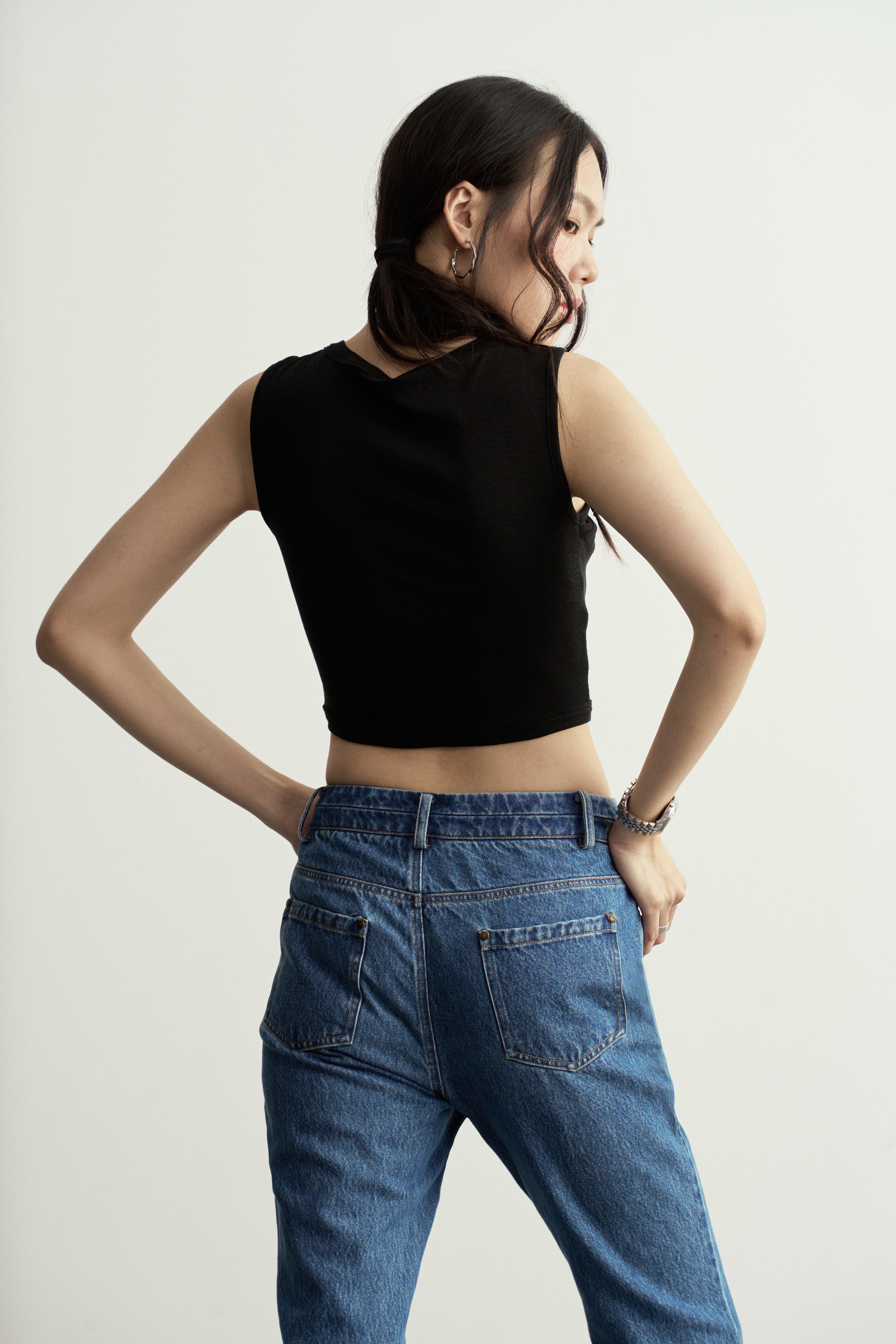 Vintage Double Button Flared Jeans/復古雙鈕微喇叭牛仔褲