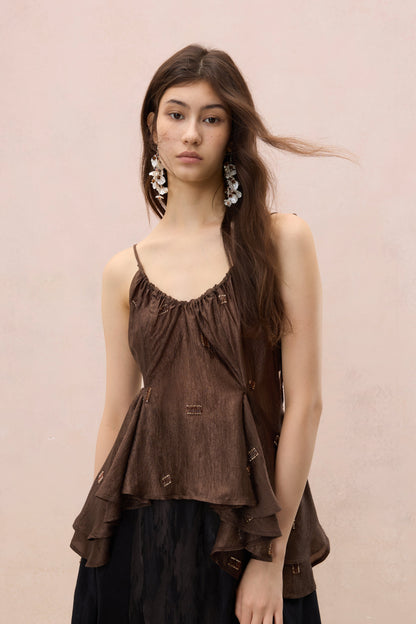 SATIN SHIMMER BEADED CAMI TOP