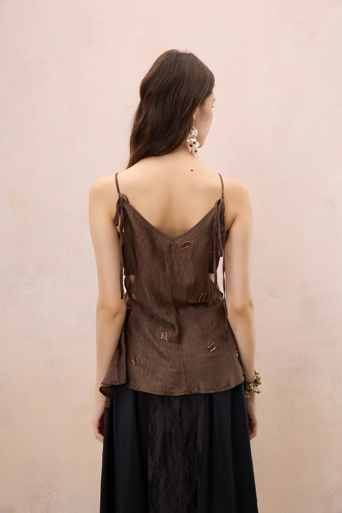 SATIN SHIMMER BEADED CAMI TOP