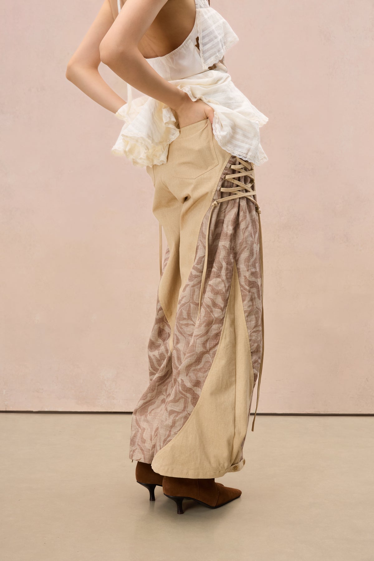 TERRA PRINTED PATCHWORK WIDE-LEG TROUSERS