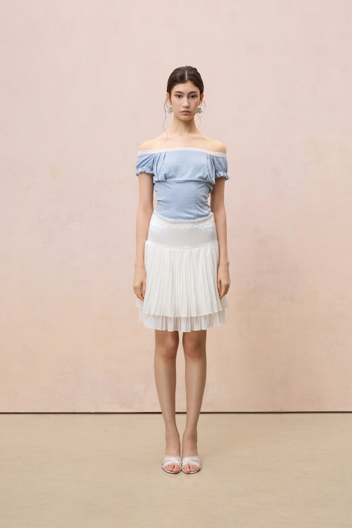 SATIN YOKE PLEATED MINI SKIRT