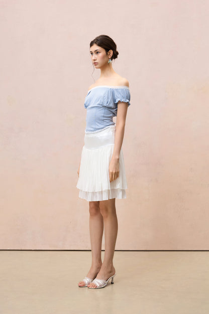 SATIN YOKE PLEATED MINI SKIRT