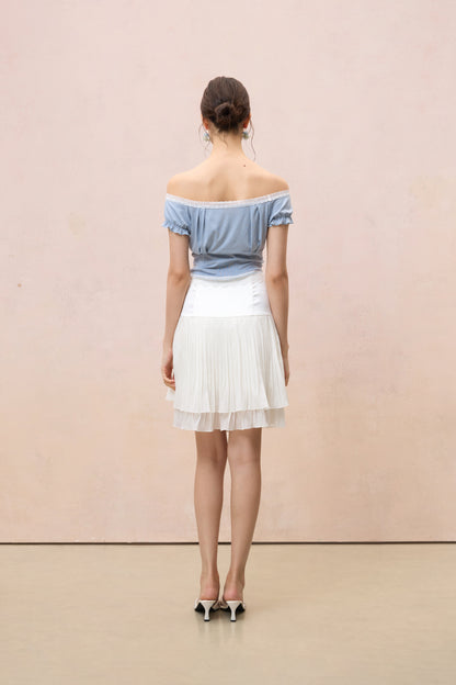 SATIN YOKE PLEATED MINI SKIRT