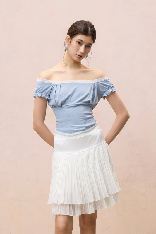 SATIN YOKE PLEATED MINI SKIRT