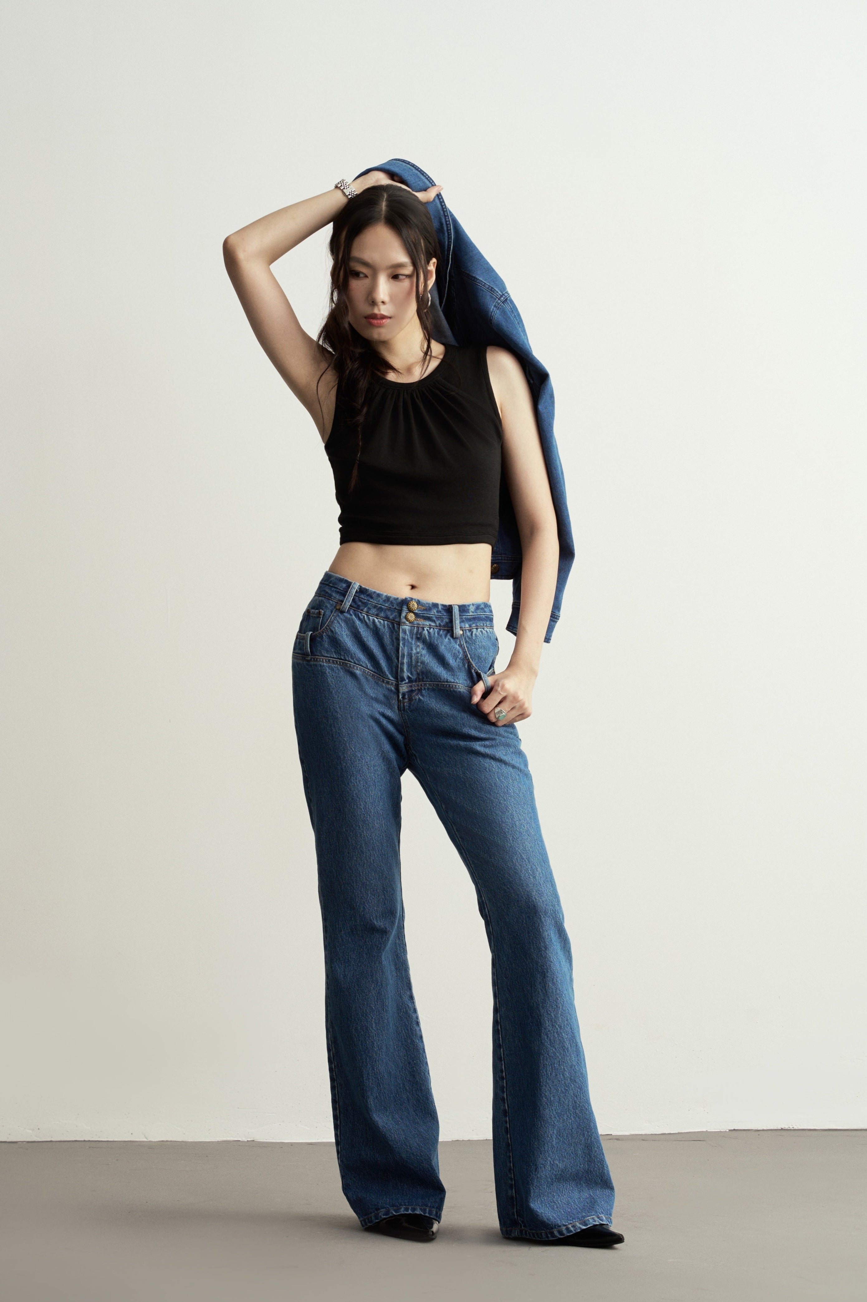 Vintage Double Button Flared Jeans/復古雙鈕微喇叭牛仔褲