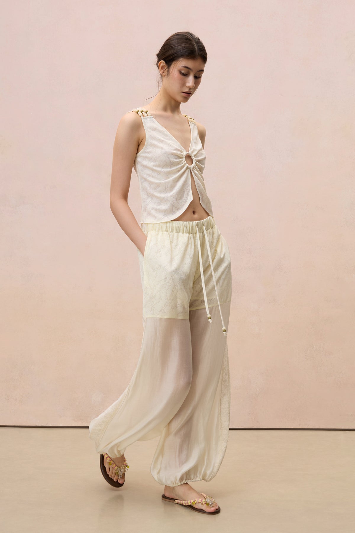 LUMINOSA BEADED DRAWSTRING HAREM PANTS