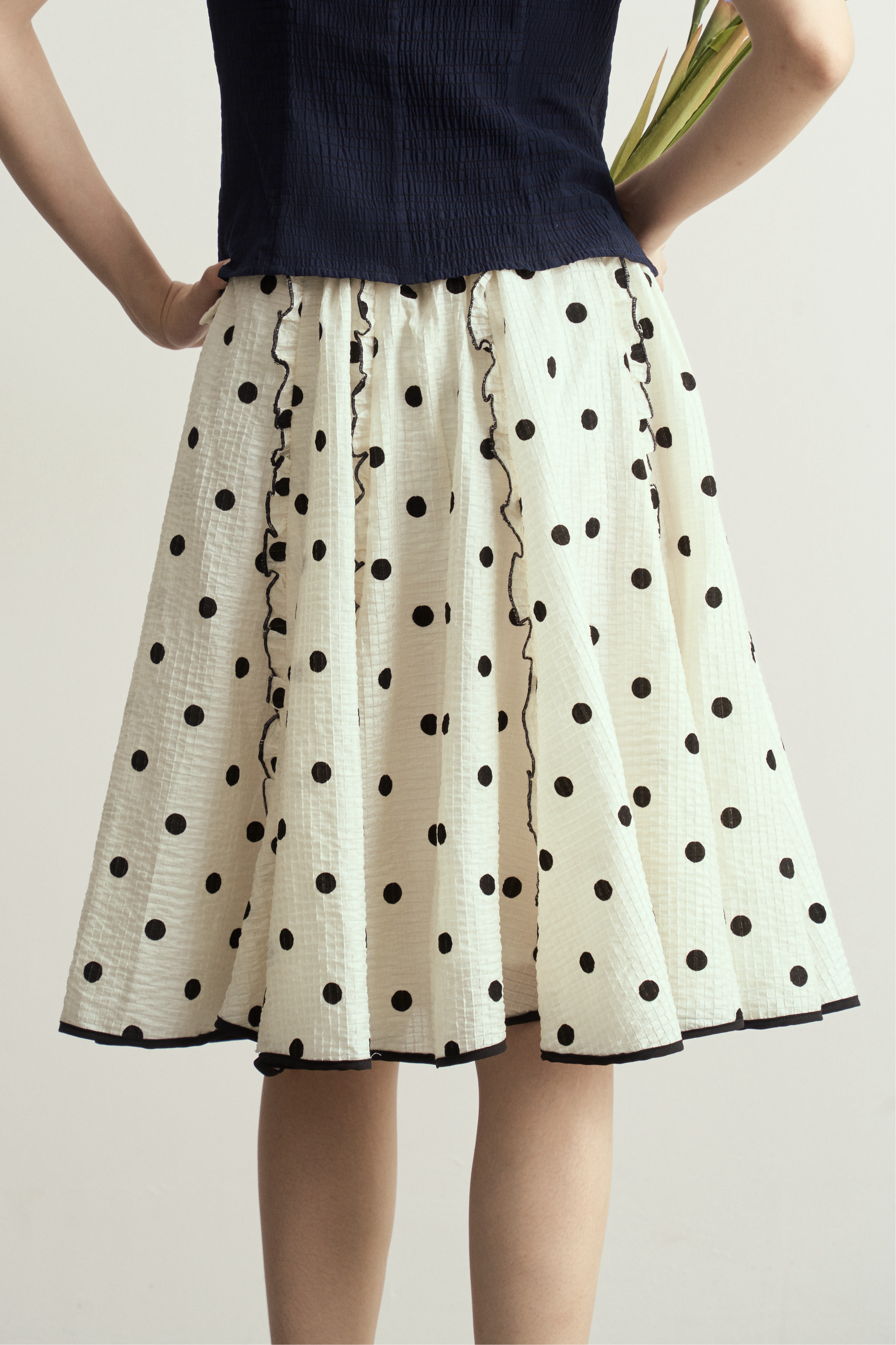 Black And White Polka Dot A-line Skirt/黑白波點A字大裙擺半身裙