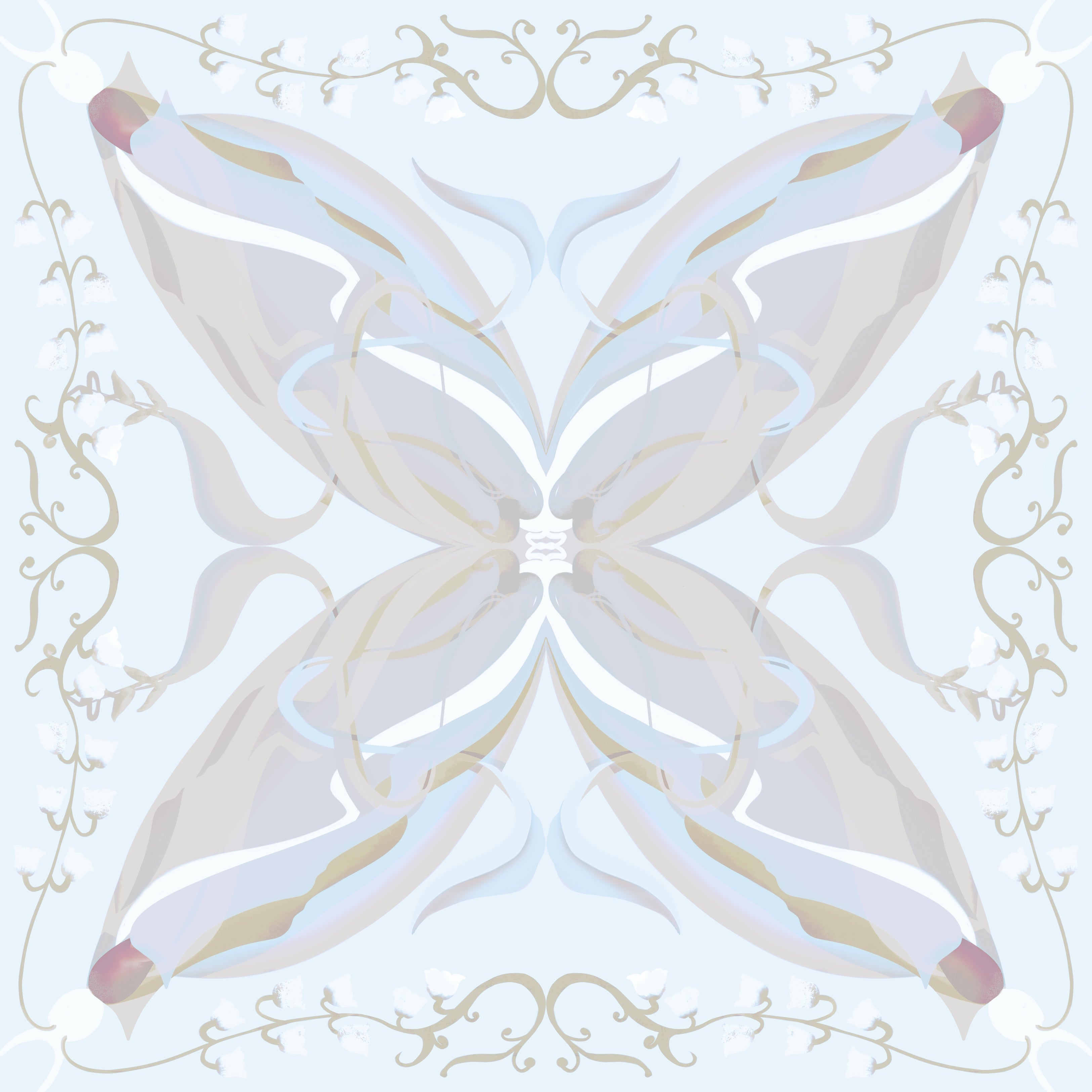 Original Lily of the Valley Silk Scarf/原創鈴蘭花卉植物圖案真絲絲巾
