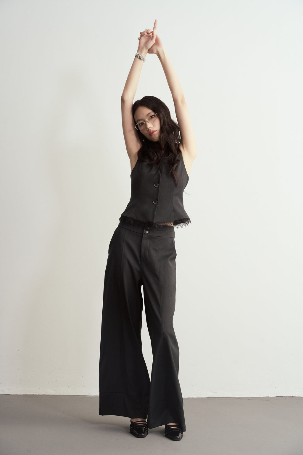 High-Waist Double Button Wide-Leg Trousers/高腰雙鈕闊腳西裝褲￼