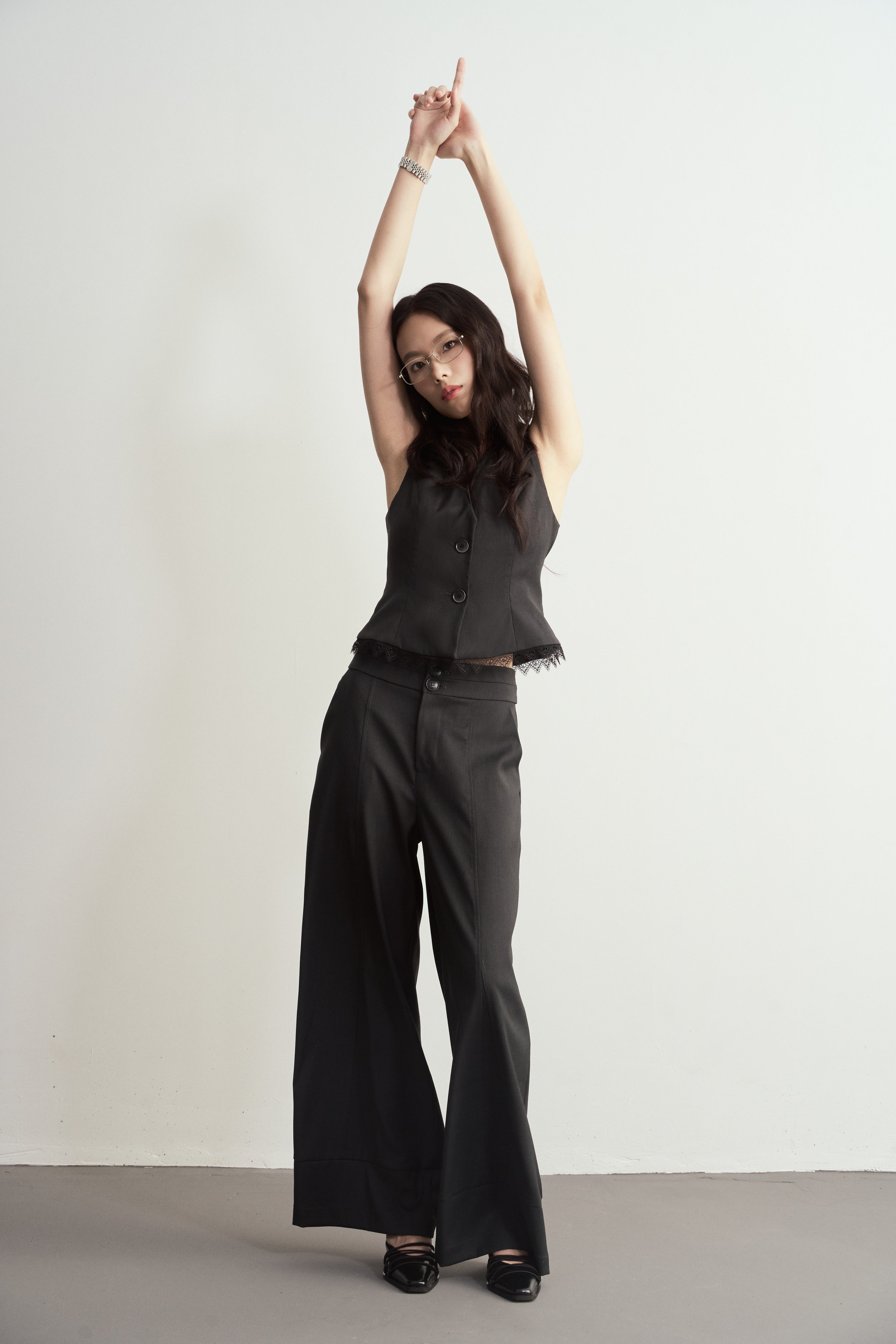 High-Waist Double Button Wide-Leg Trousers/高腰雙鈕闊腳西裝褲￼