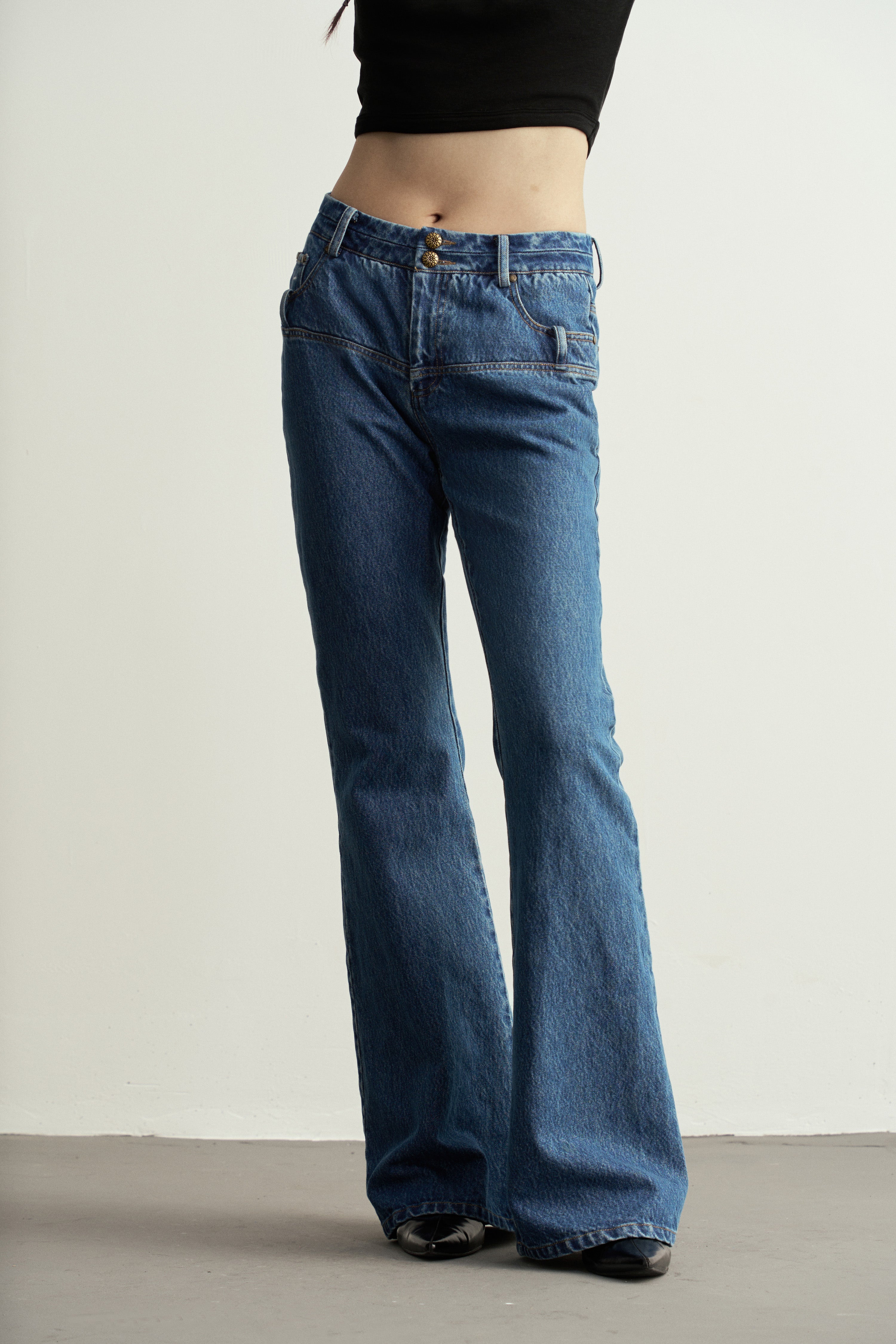 Vintage Double Button Flared Jeans/復古雙鈕微喇叭牛仔褲