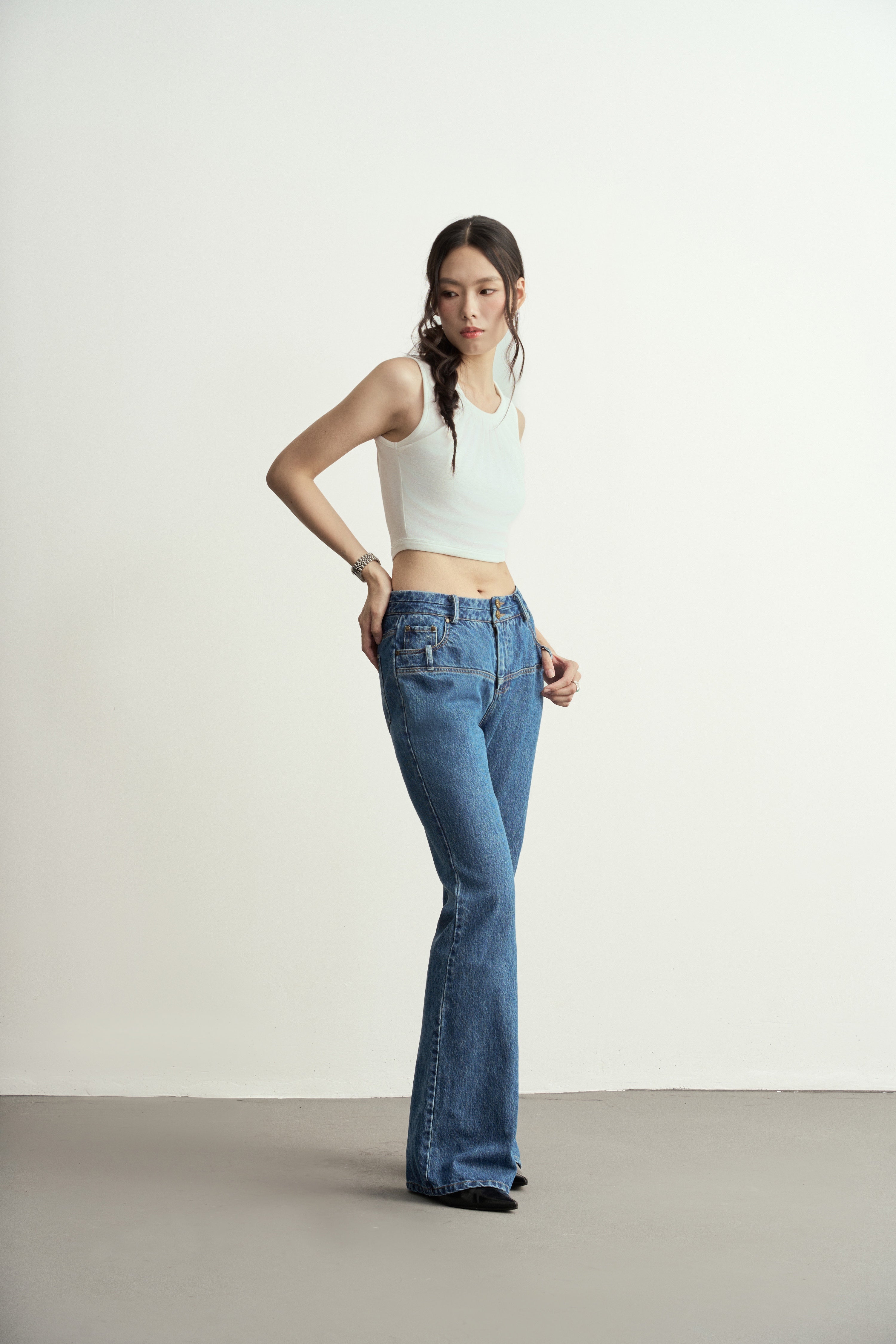 Black Double-Layer Cotton Crop Top/黑色雙層棉質吊帶背心