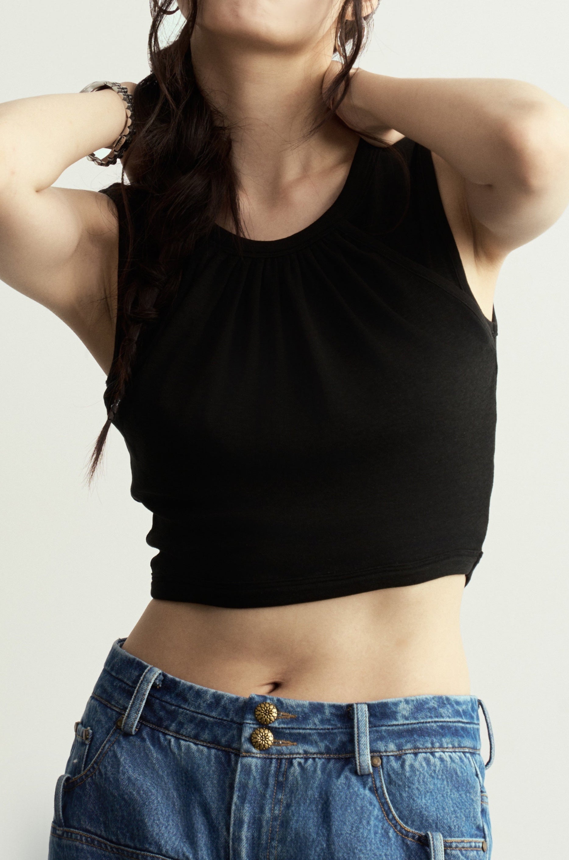 White Double-Layer Cotton Crop Top/白色雙層棉質吊帶背心