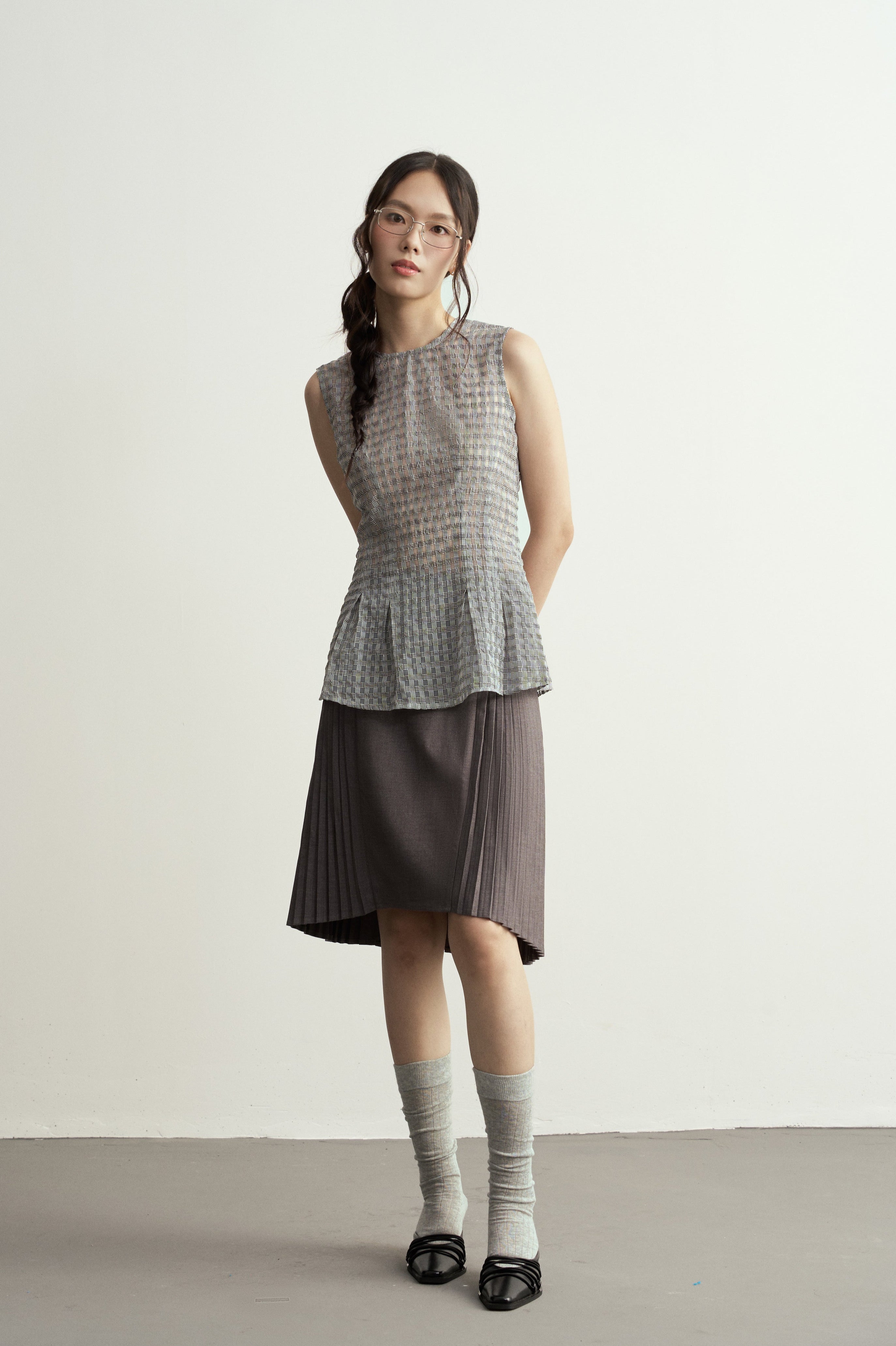 Grey Pleated Skirt/灰色百褶西裝短裙